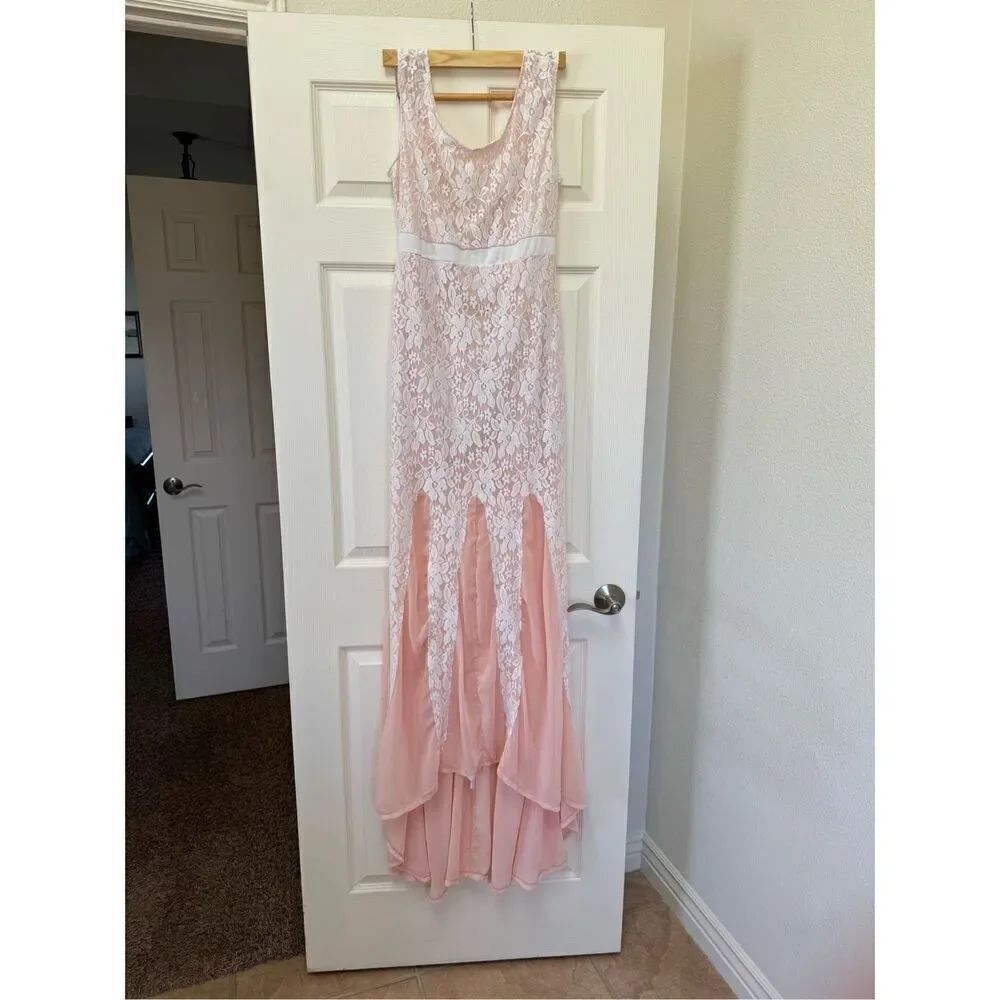 Vintage cream floral lace mermaid bodycon dress low scoop back sleeveless - Picture 5 of 5